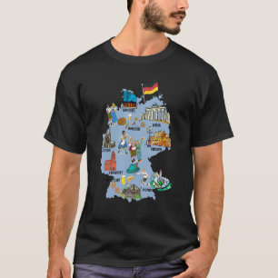 Camiseta Mapa turístico da Alemanha com marcos, bandeira e