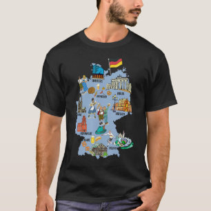 Camiseta Mapa turístico da Alemanha com marcos, bandeira e