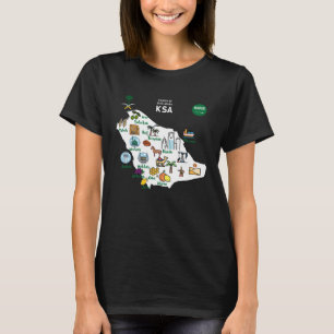 Camiseta Mapa turístico da Arábia Saudita com marcos e famo