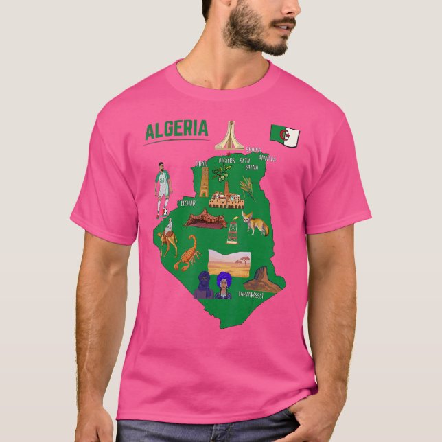 Camiseta Mapa Turístico Da Argélia: Principais Símbolos De  (Frente)