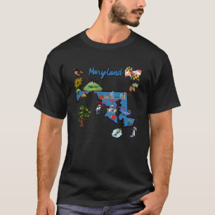 Camiseta mapa turístico do estado de Maryland, EUA, grandes
