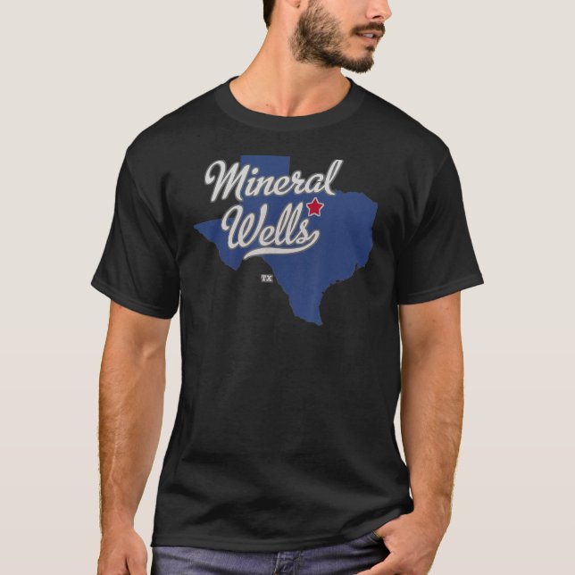 Camiseta Mapa TX de Mineral Wells do Texas (Frente)