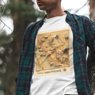 Camiseta Mapa Único Restaurado Vintage da Califórnia, 1885