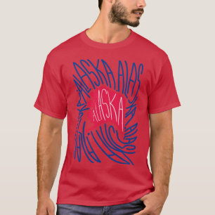 Camiseta Mapa Vermelho e Azul do Alasca e Typograp do Sinal