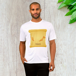 Camiseta Mapa Vintage da Malásia Rolo Viagens Mundo Antigo