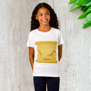 Camiseta Mapa Vintage da Malásia Rolo Viagens Mundo Antigo
