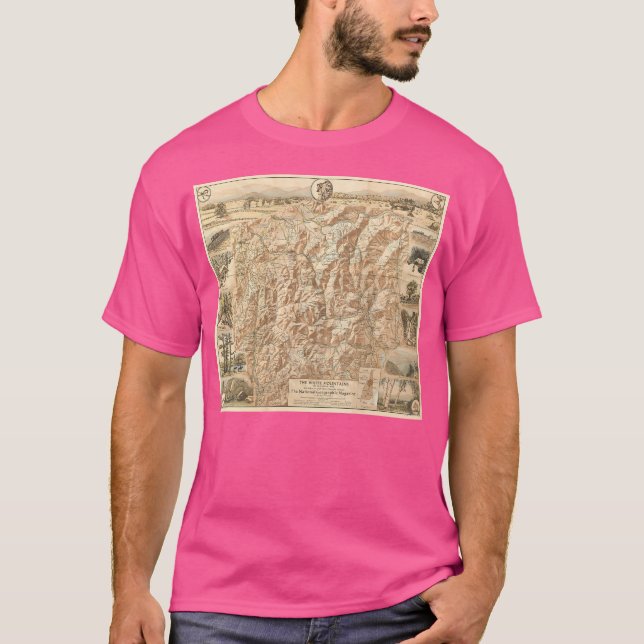 Camiseta Mapa Vintage Das Montanhas Brancas (1937) Baseball (Frente)