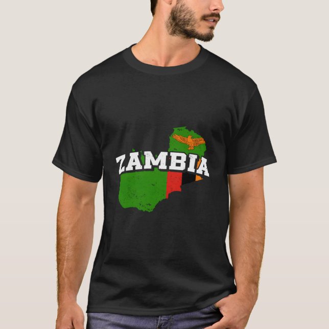 Camiseta Mapa Zâmbia E Bandeira Souvenir Zambiano (Frente)