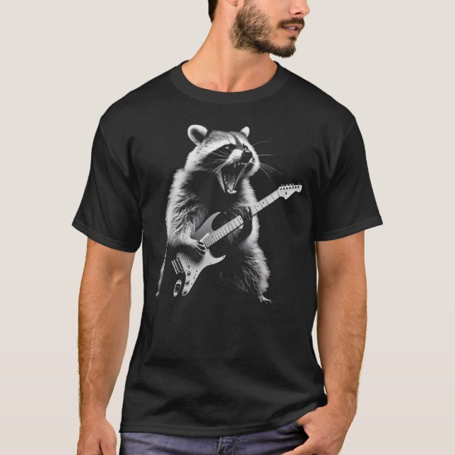 Camiseta Mapache Tocando Guitarra Rock And Roll Astro do Ro (Frente)