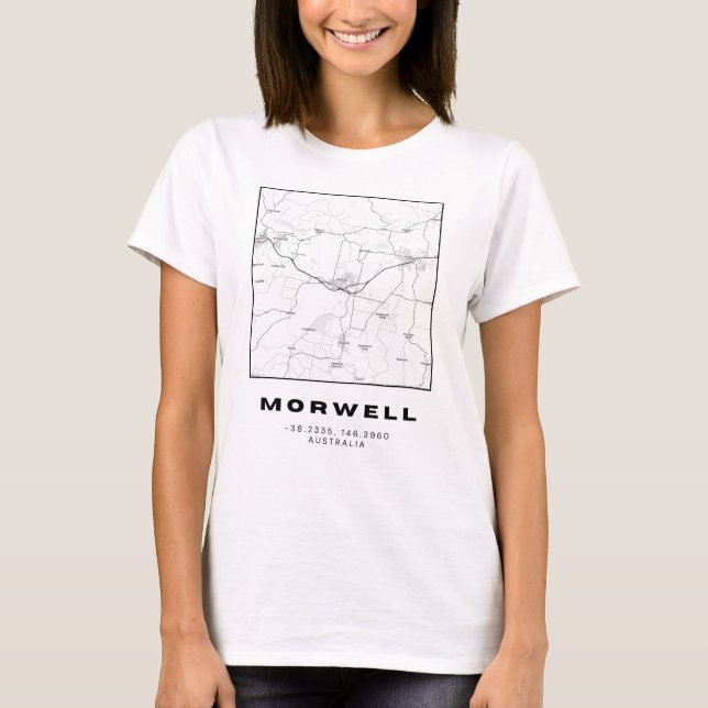 Camiseta Mapas Mínimos de Morwell com Coordenadas | Preto (Frente)