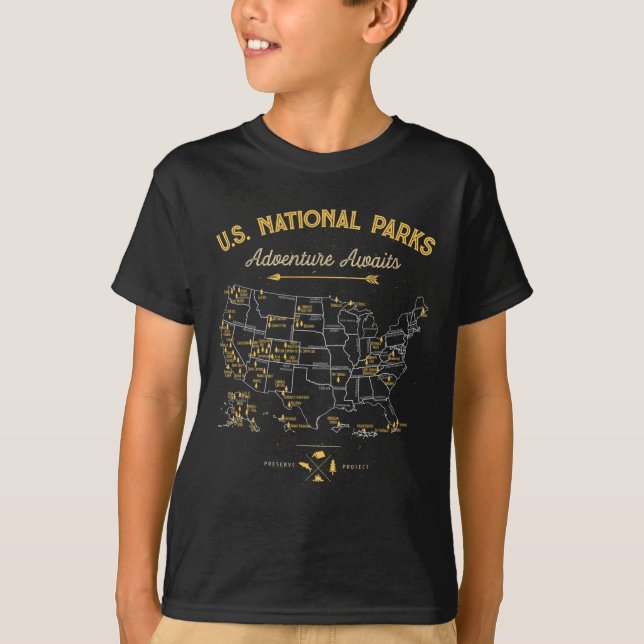 Camiseta Mapas Parques Nacionais Camping Mulheres  (Frente)