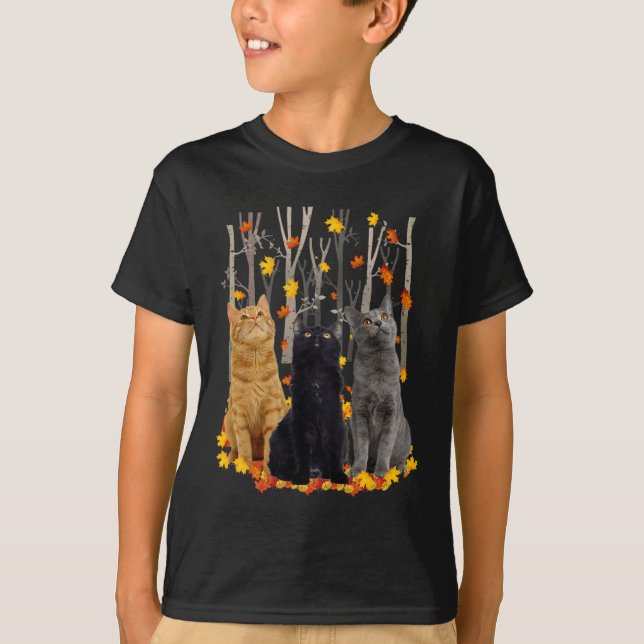 Camiseta Maple Cat Leaf Fall Hello Autumn Fun Gatinho (Frente)