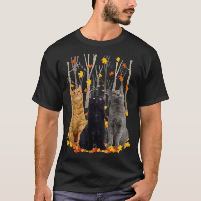 Camiseta Maple Cat Leaf Fall Hello Autumn Funny Gatinho (Frente)