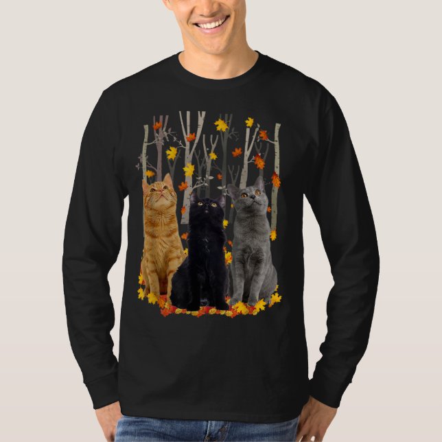 Camiseta Maple Cat Leaf Fall Hello Autumn Funny Gatinho (Frente)