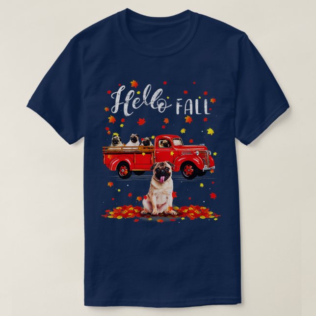 Camiseta Maple Pug Dog Lover Leaf Queda Autumn Red Truck Gi (Frente do Design)