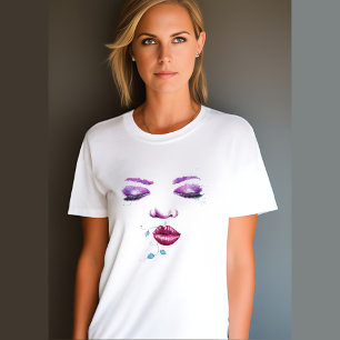 Camiseta Maquiagem Colorida de Foto Retrato da Mulher 