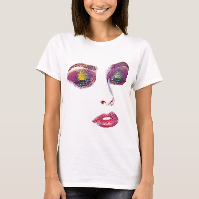 Camiseta Maquiagem rosa As mulheres bonitas encaram a arte  (Frente)