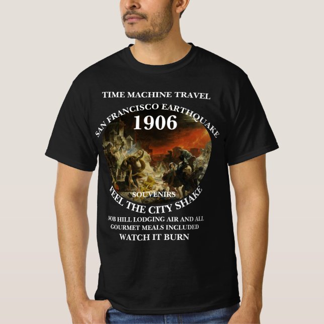 CAMISETA MÁQUINA DO TEMPO DE TRUMP VIAGEM TERREMOTO DE SÃO  (Frente)