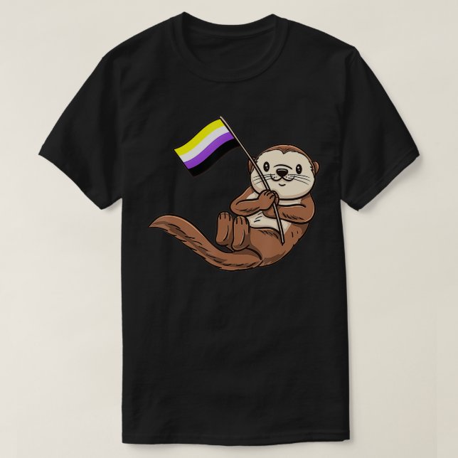 Camiseta Mar de Otter com Sinalizador de Orgulho Não-Binári (Frente do Design)