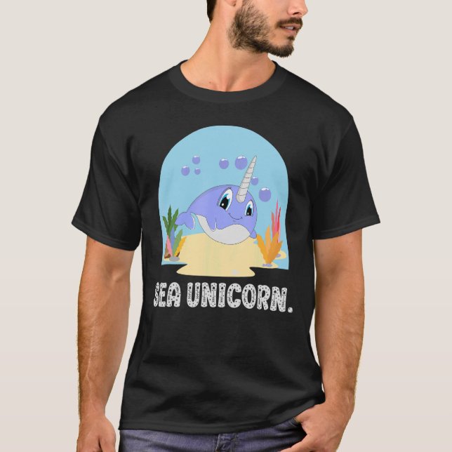 Camiseta Mar de Unicórnio, Baleia Dentada de Corno (Frente)