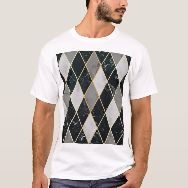 Camiseta Marble Geométrico: Linhas Douradas, Luxo (Frente)