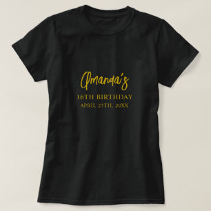 Camiseta Marble Negro e Dourado em greve Doce 16 Aniversári