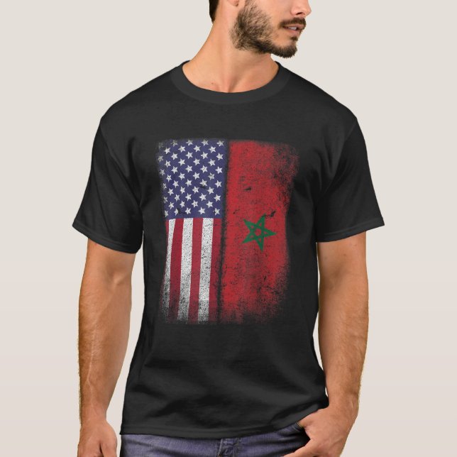 Camiseta Marca Americana Marroquina Bandeira Marrocos Améri (Frente)