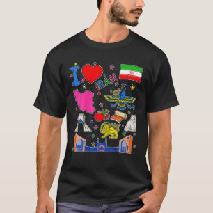 Camiseta Marcas De Mão Iranianas Desenhadas, Mapa Iraniano,