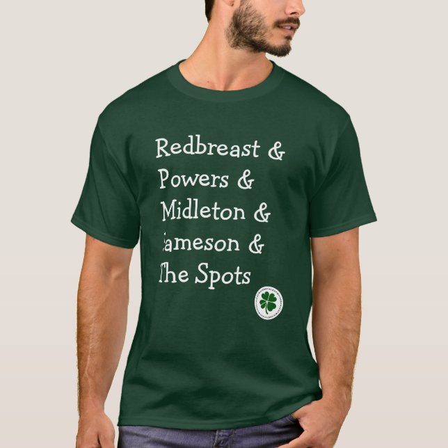 Camiseta Marcas de uísque de destiladores irlandeses (Frente)