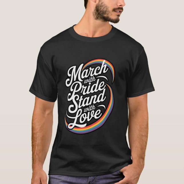 Camiseta Marcha Com Orgulho Fique Com a Celebração do Amor (Frente)