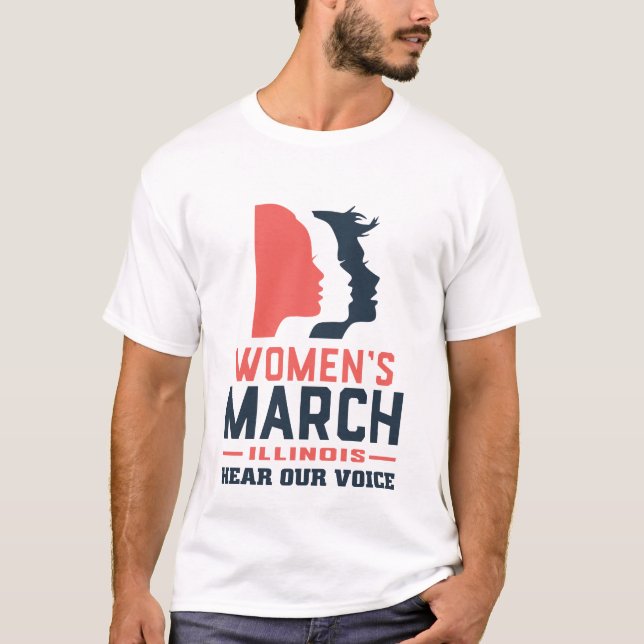 Camiseta Marcha das Mulheres em Illinois Ouça nossa voz (Frente)