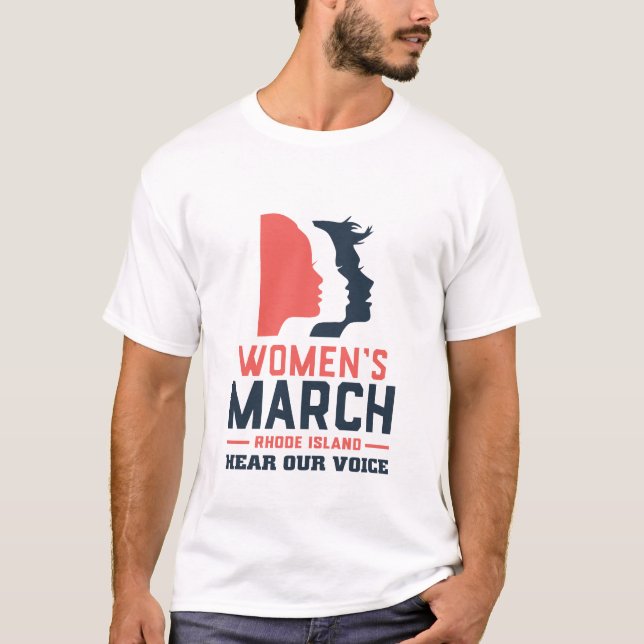 Camiseta Marcha feminina Rhode Island ouve nossa voz (Frente)
