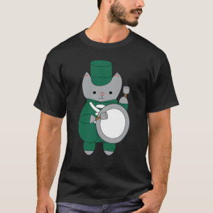 Camiseta Marching Banda Drummer Cat Animal Green White
