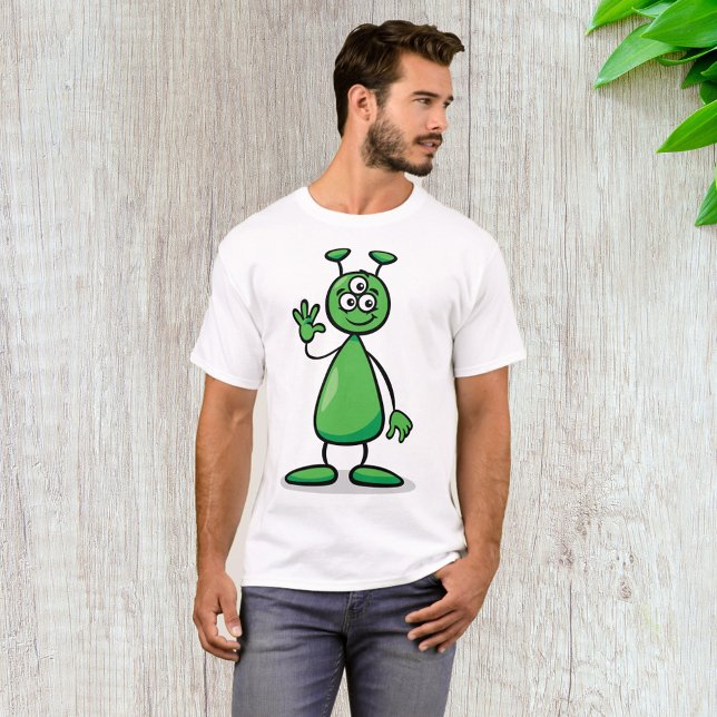 Camiseta Marciano Cartoon Alien Verde de Três Olhos (Criador carregado)