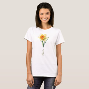 Camiseta Março Daffodil Nascimento Mês Flor
