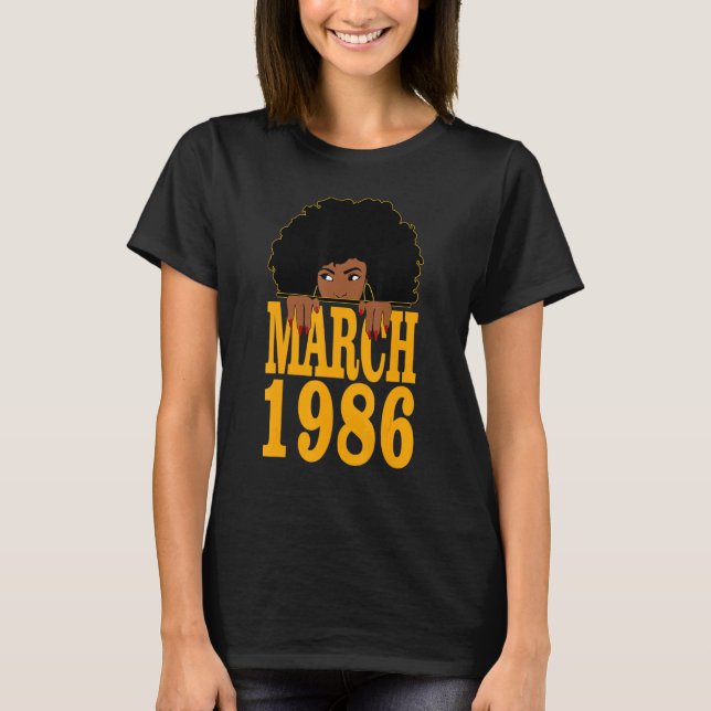 Camiseta Março de 1986 36º aniversário 36 anos mulheres neg (Frente)