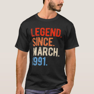 Camiseta Março De 1991 aniversário de 30 anos De 30 Anos 