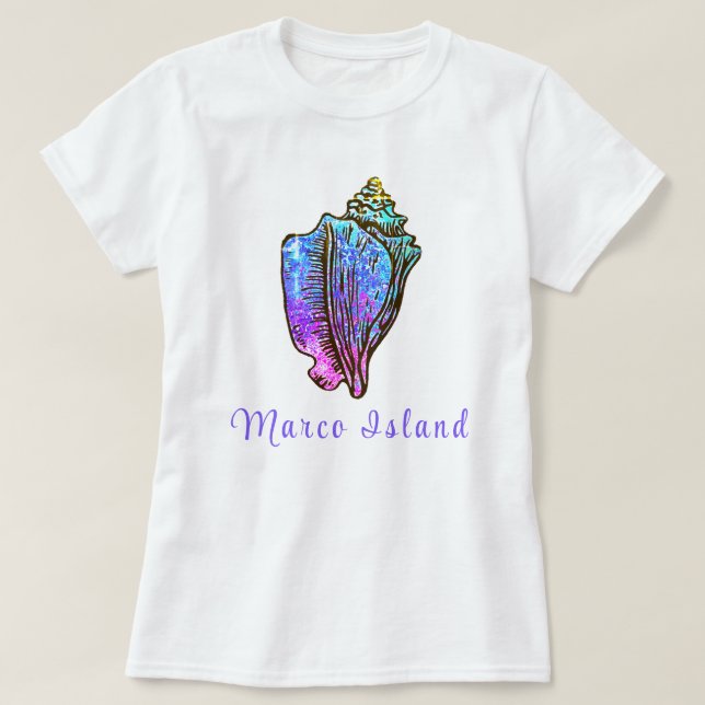 Camiseta Marco Island Bonito Conch Sea Shell (Frente do Design)