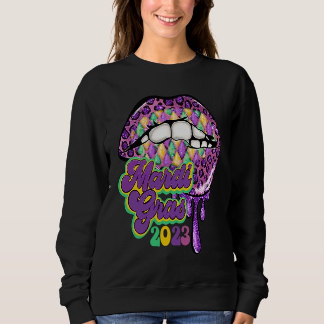 Camiseta Mardi Gras 2023 Carnaval de Lábios Leopardo Miçang (Frente)