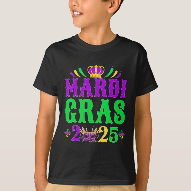 Camiseta Mardi Gras 2025 Jester Costume Mardi Gras Família  (Frente)