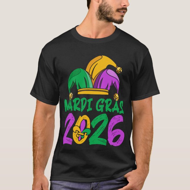Camiseta Mardi Gras 2026 Jester Hat Carnival Celebration (Frente)