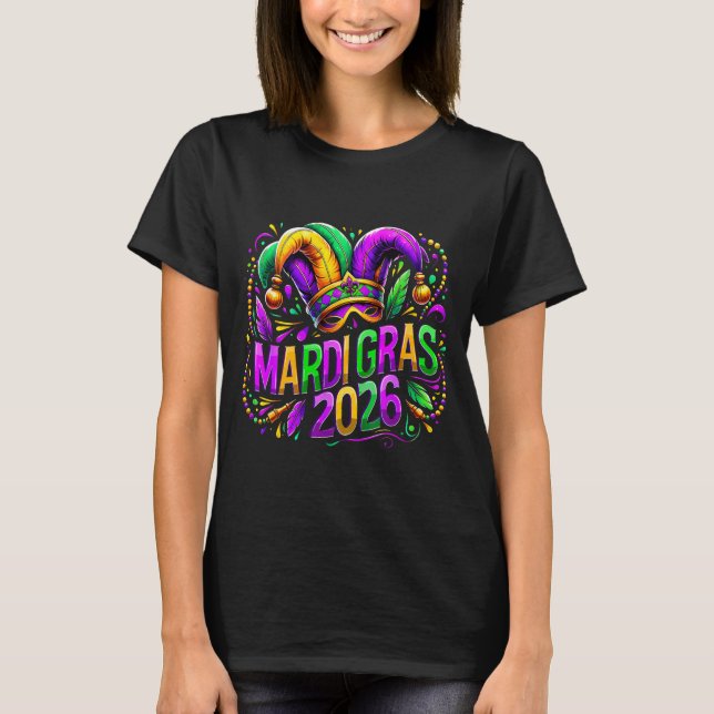 Camiseta Mardi Gras 2026 Jester Hat Carnival New Orleans Fl (Frente)