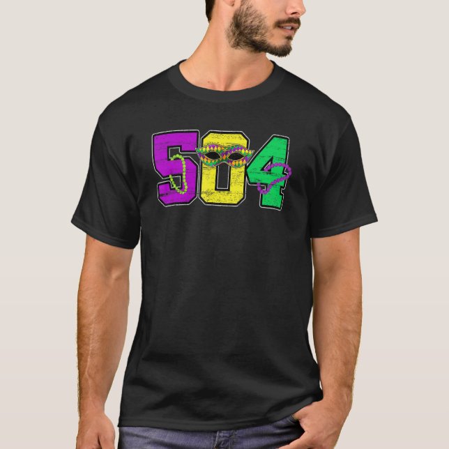 Camiseta Mardi Gras 504 Nola Nova Orleans Louisiana Miçanga (Frente)