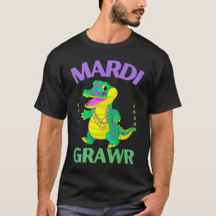 Camiseta Mardi Gras Alligator Dinossaur Mardi Grawr Bead Co