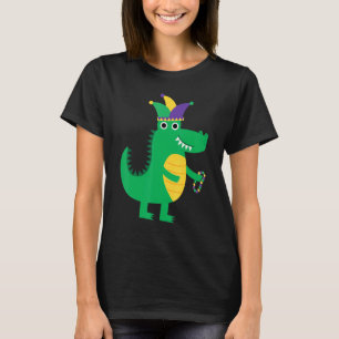 Camiseta Mardi Gras Alligator Miçangas E Blings Jester Hat 