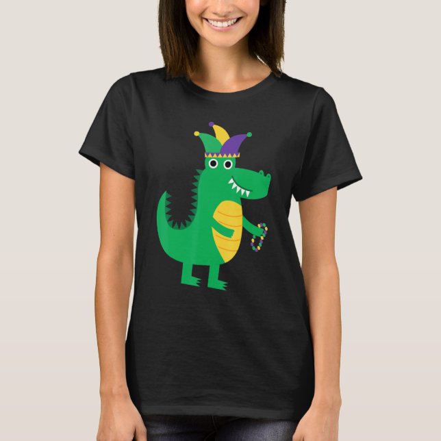 Camiseta Mardi Gras Alligator Miçangas E Blings Jester Hat  (Frente)
