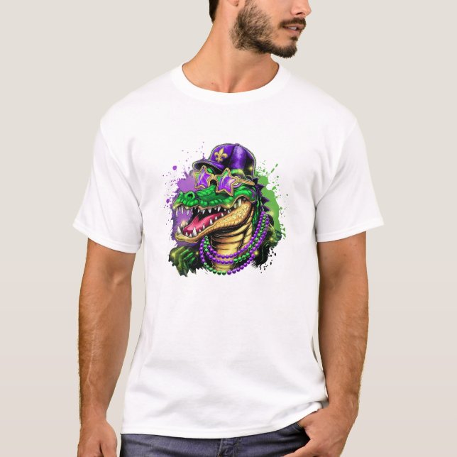 Camiseta Mardi Gras Alligator Party Spirit (Frente)