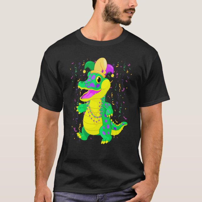 Camiseta Mardi Gras alligator with Jester Carnival for kids (Frente)