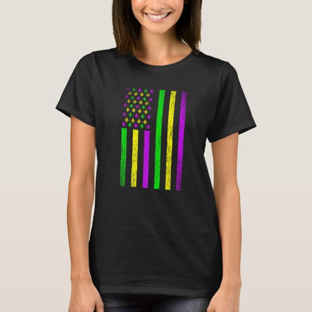 Camiseta Mardi Gras American Flag USA Distressed Fleur De L (Frente)