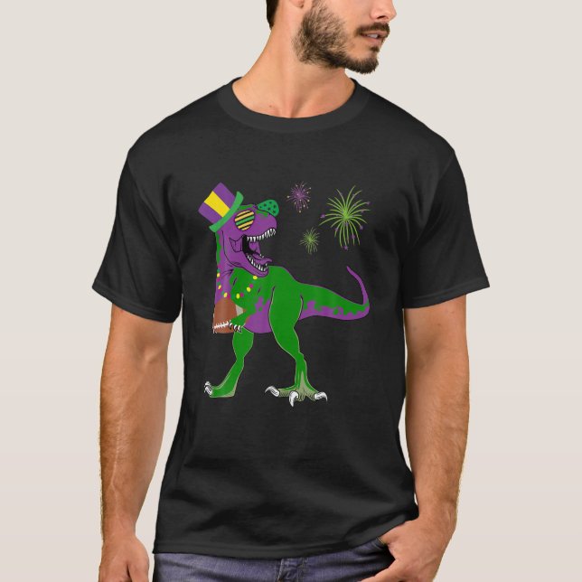 Camiseta Mardi Gras American Football Trex Dinosaur For Car (Frente)